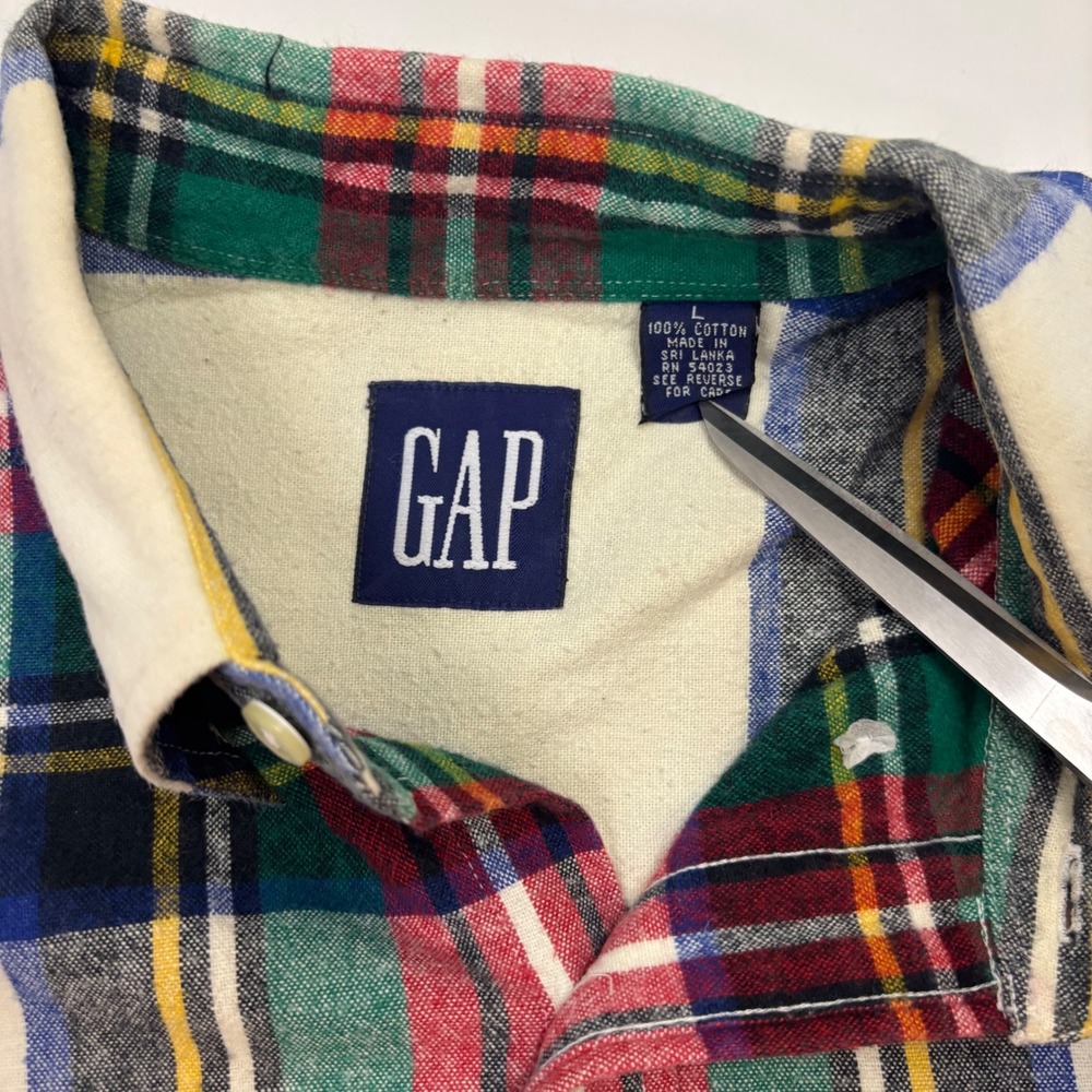 Vintage Gap Men Large Plaid Flannel Shirt Multi Color Heavy Cotton Button Down - Picture 4 of 10